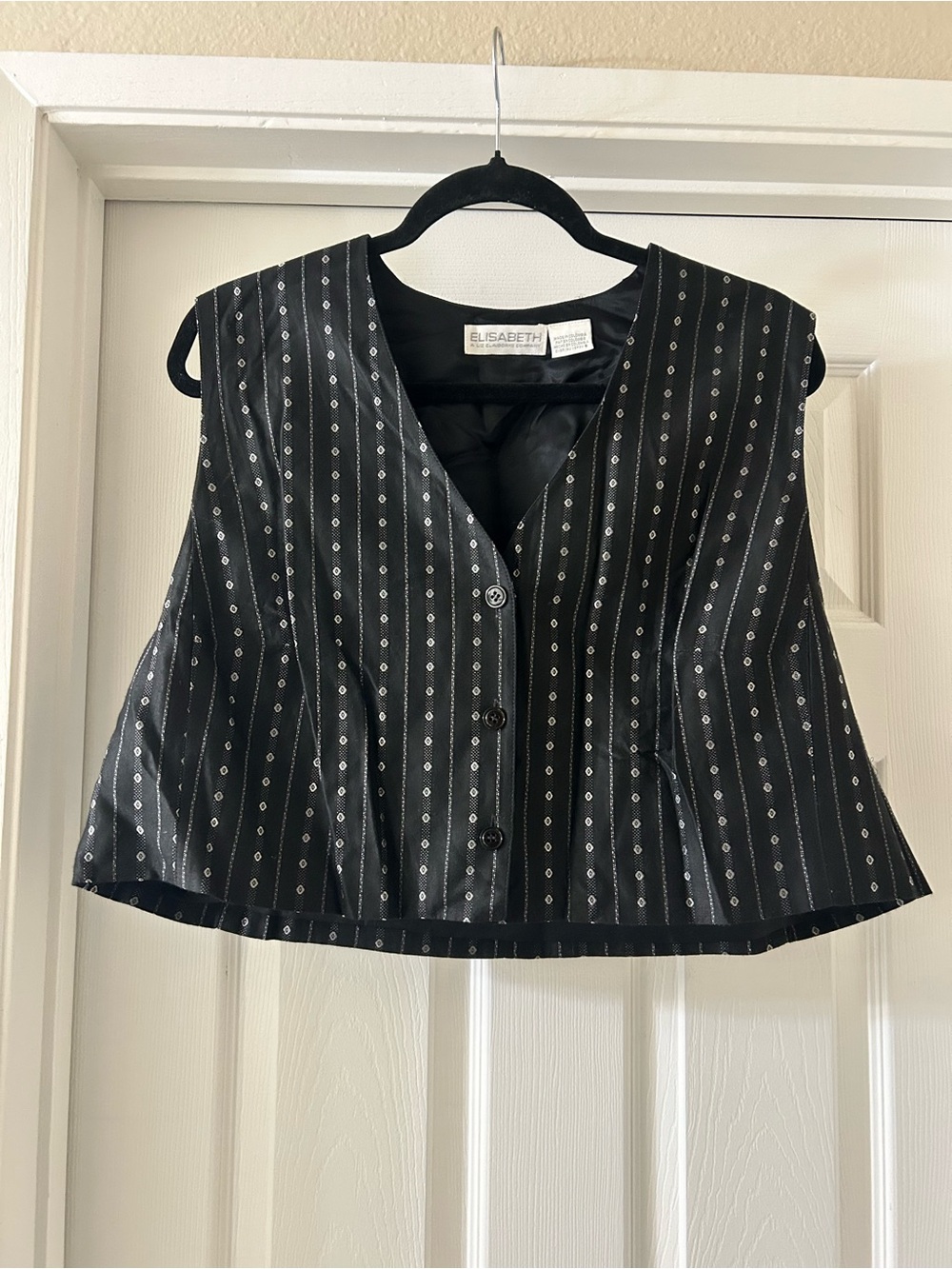 Liz Claiborne Black Sleeveless Vest with Silver Pinstripe Pattern